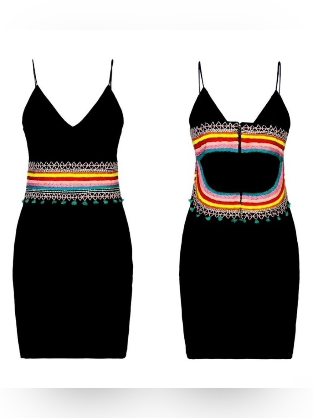 Alice + Olivia Loralee Embroidered Fitted Mini Dress Black Multi Open Back 0